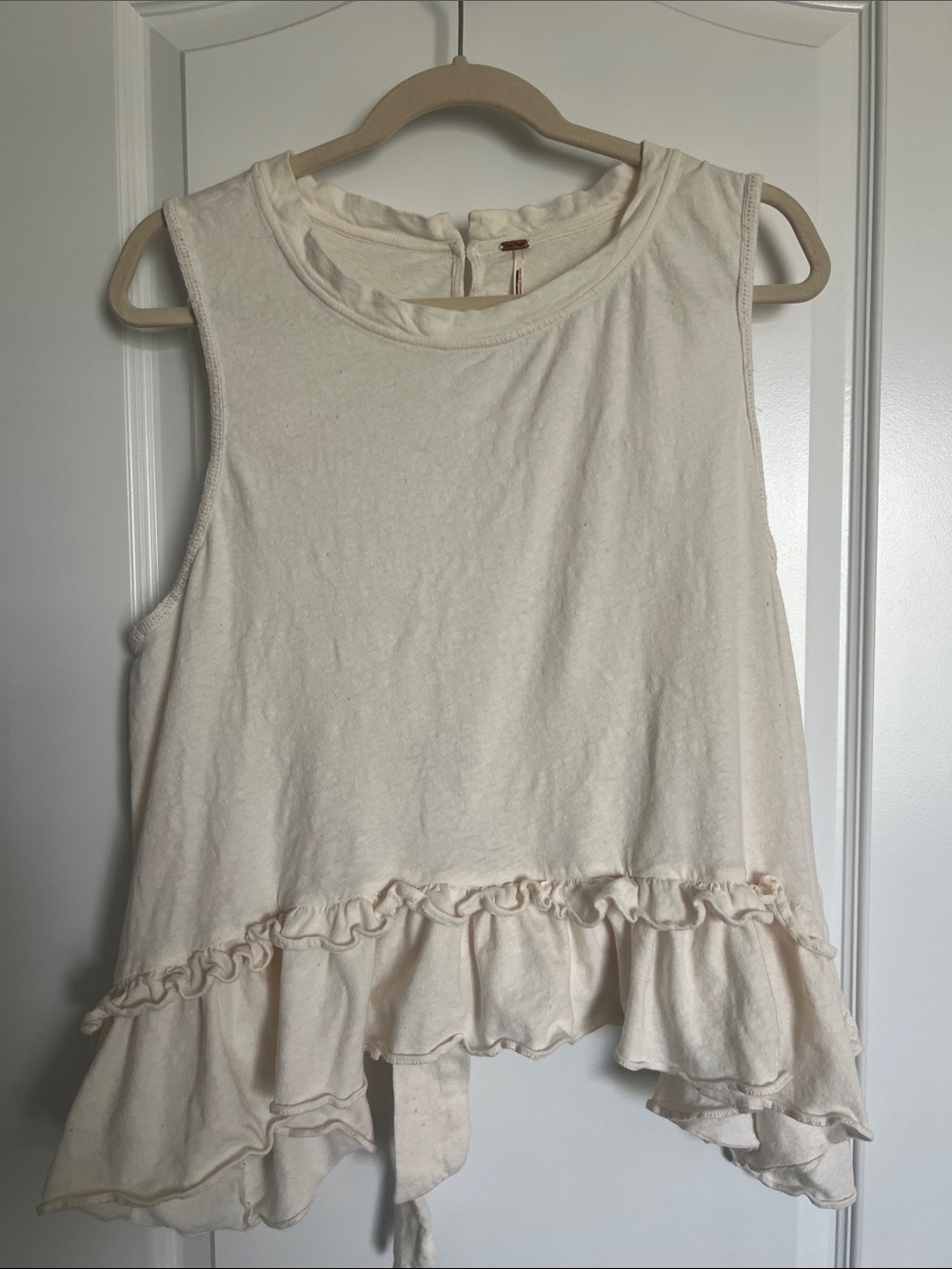 Free People Cream Ruffle Crop Tank